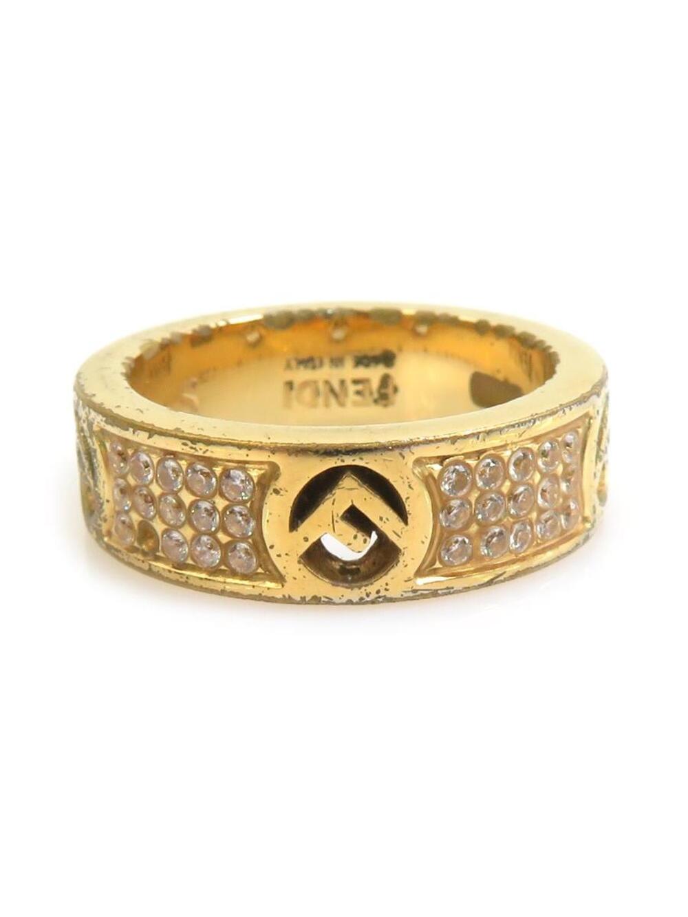 Auth Fendi Ring Gold Metal/Rhinestone #357798F13B